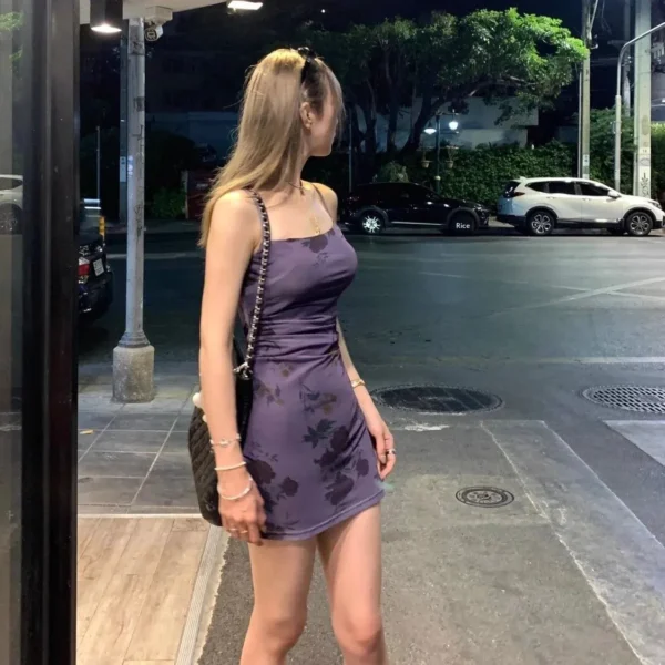 Slimming Long Purple Strapless Dress Women's Summer French Style Waist-Cinching Gown Maxi Dress Polka Dot Print AE Stock - Image 2