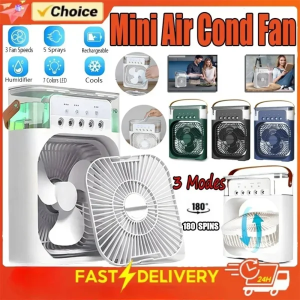 Home - Friendly Portable Fan Air Conditioner: 3 - in - 1 Design with Humidifier USB Electric LED Night Light - Image 3