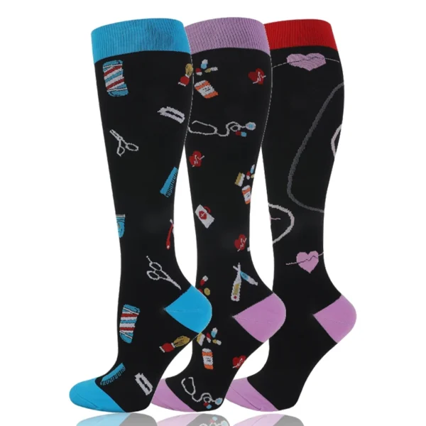 58 Styles 3 Pairs/Pack Compression Socks Knee High 30MmHg  Women Men Sports Socks Edema Diabetes Varicose Veins Running Socks - Image 16