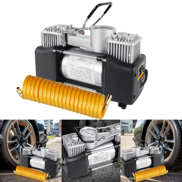 12V 150PSI Heavy Duty Deluxe Portable Metal Air Compressor Car Inflatable Pump with Pressure Gauge Dual Cylinder Mini Compressor - Image 2