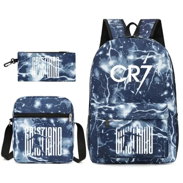 Fashionable CR7 Teenage Children's School Bag Set 3 Pieces Backpack Geometric Pattern Arc Shoulder Strap Versatile Backpack - Image 33