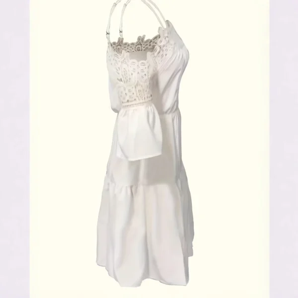 Princess Style Lace Splice Strap Dress Casual Holiday Pure Color Mini Skirt with Pleated Edge Fashionable New Arrival - Image 2