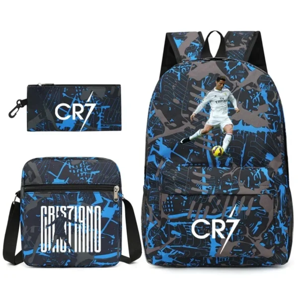 Fashionable CR7 Teenage Children's School Bag Set 3 Pieces Backpack Geometric Pattern Arc Shoulder Strap Versatile Backpack - Image 14