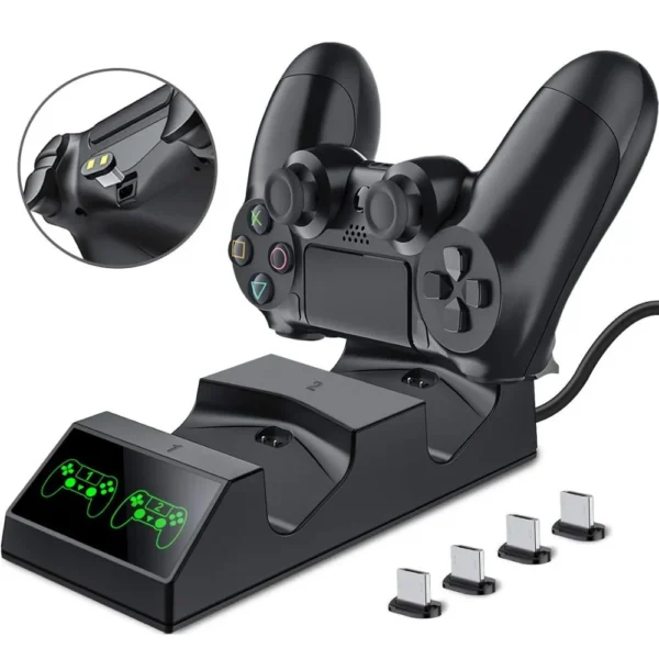 PS4 Controller Charger Charging Dock Station with 4 Micro USB Charging Dongles Dual Charging Dock for Playstation 4 PS4 Slim Pro - Image 7