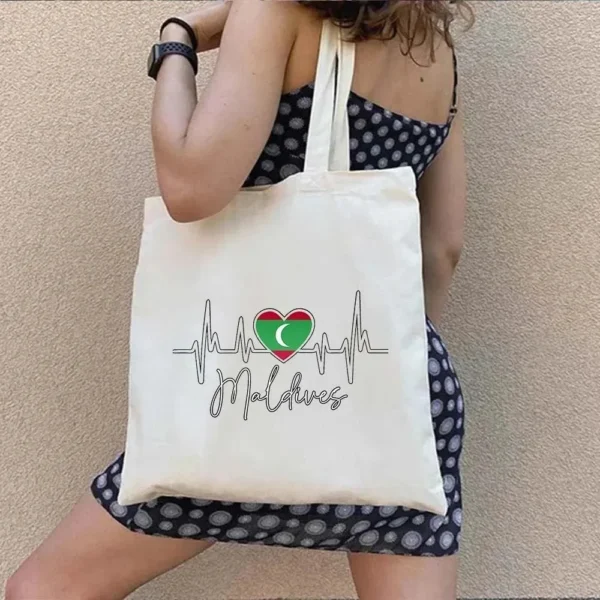 Vintage Retro Summer Beach Holiday Maldives Maldivian Flag Love Heart Shopping Shoulder Canvas Tote Bag Harajuku Work Travel - Image 36