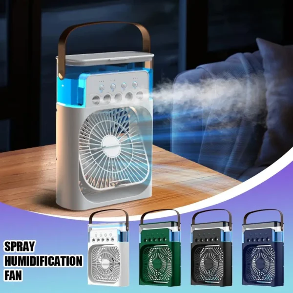 3-in-1 Humidifier Small Air Conditioning Fan Portable USB Mini Fan Built-in LED Night Light Water Mist Cooling Humidifier Fan - Image 2