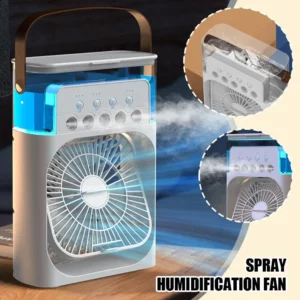 3-in-1 Humidifier Small Air Conditioning Fan Portable USB Mini Fan Built-in LED Night Light Water Mist Cooling Humidifier Fan