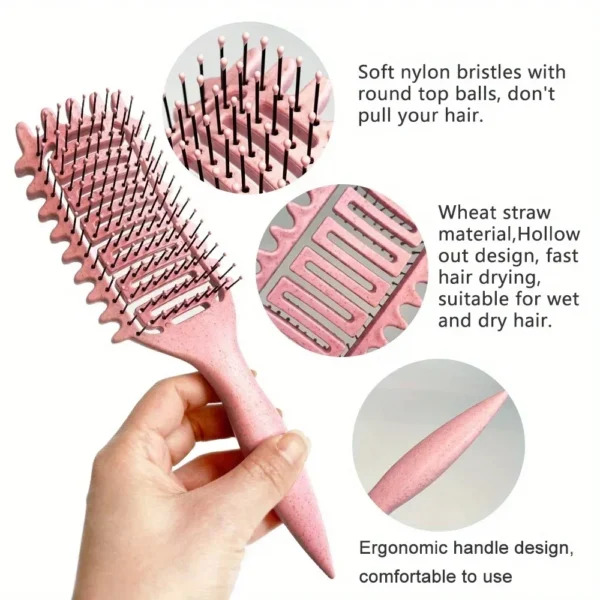 Curl Define Styling Brush Hollow Boar Bristle Detangling Hair Brush Tangled Hair Comb Shaping Defining Curls Hair Styling Tools - Image 5
