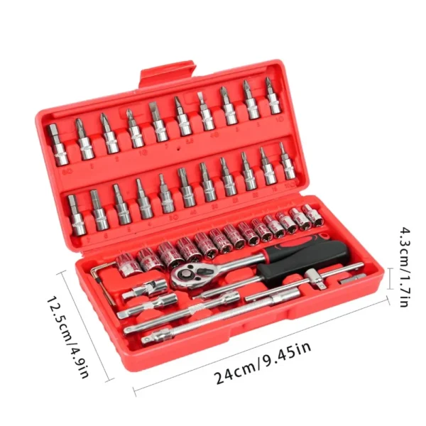 46-piece Auto Repair Combination Ratchet Wrench Toolbox, Auto Maintenance Vehicle-mounted Socket Repair Set Tools Car Repair Kit - Image 6