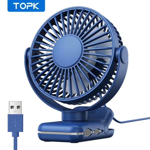 TOPK Mini Portable Clip on Fan,USB Desk Fan,3 Speeds Quiet Wind 720° Rotate Personal Electric Fan,Standing Fans for Room Home - Image 10