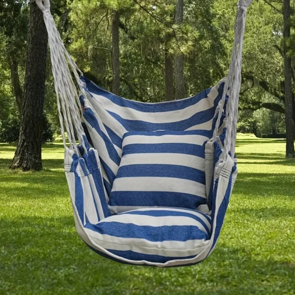 1pc Outdoor Hammock Chair, Canvas Leisure Swing Hanging Chair, Without Pillow And Cushion, Garden Leisure Furniture Hammocks - Image 6