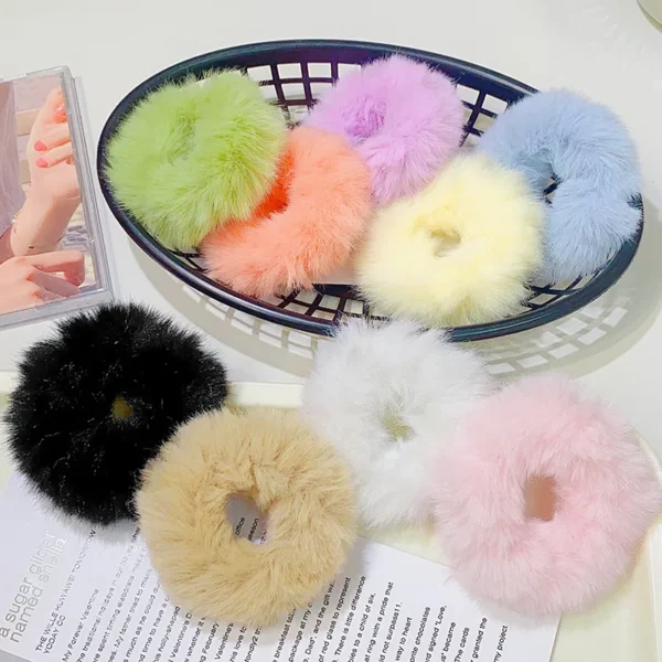 New Colorful Fluffy Hair Band For Women Girls Ponytail Holder Hair Tie Plush Scrunchie Rubber Band Fashion Hair Accessories - Image 4