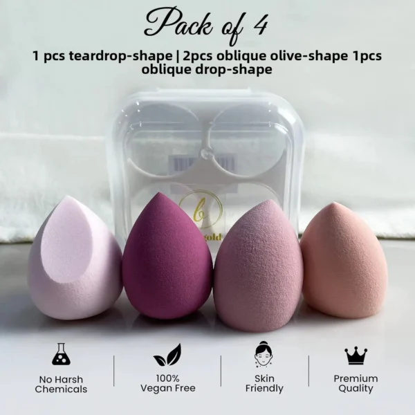 4-Pack Multifunctional Beauty Blenders, for Foundation, Cream & Liquid Cosmetics, Ultra-Soft Makeup Sponges with Storage Case - Image 2