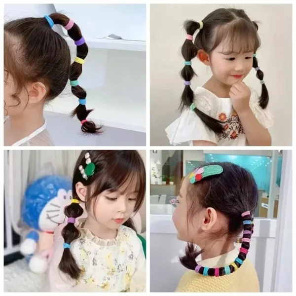50Pcs/bag Colorful Basic Nylon Ealstic Hair Ties for Girls Ponytail Hold Scrunchie Rubber Band Kid Fashion Hair Accessories - Image 3