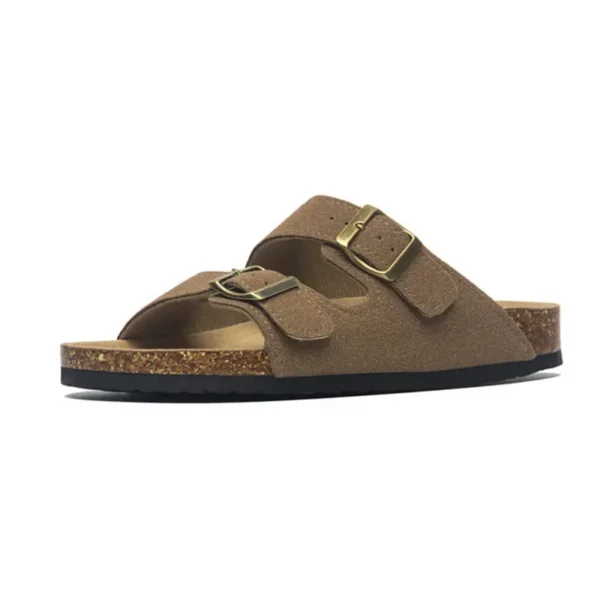 New Summer Men's Cork Slippers Suede Leather Mule Clogs Slippers Man Soft Cork Two Buckle Beach Slides Footwear For Men - Image 9
