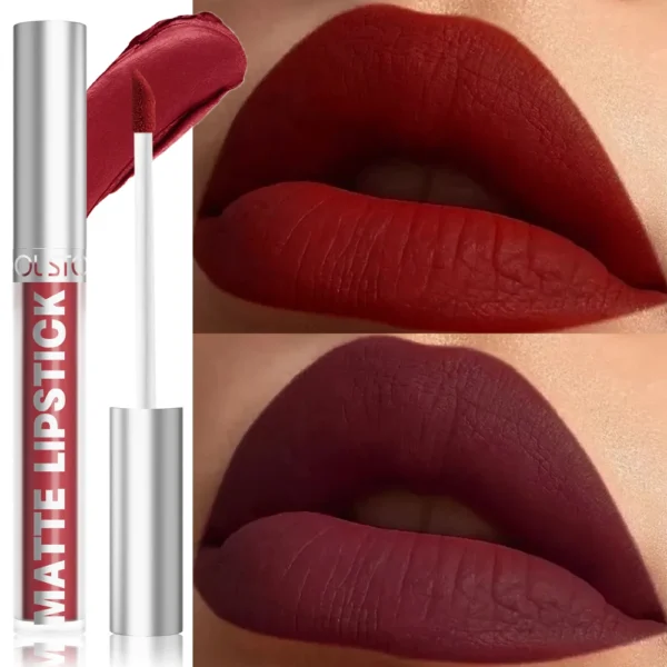 Velvet Matte Lip Glaze Easy To Color Dark Red Matte Liquid Lipstick Waterproof Lasting Moisturizing Brown Lip Gloss Cosmetic 1pc - Image 3