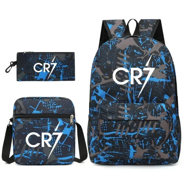 Fashionable CR7 Teenage Children's School Bag Set 3 Pieces Backpack Geometric Pattern Arc Shoulder Strap Versatile Backpack - Image 30