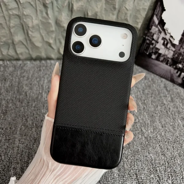 CD Frosted Splicing Leather Woven Pattern Phone Case For iPhone 17 Air 16 15 14 13  Bumper Full Frame Protect Cover - Image 9