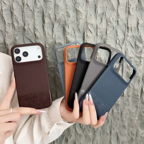 CD Frosted Splicing Leather Woven Pattern Phone Case For iPhone 17 Air 16 15 14 13  Bumper Full Frame Protect Cover