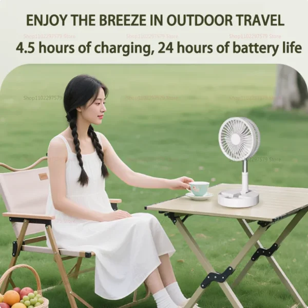 2025 Portable Folding Telescopic USB Desktop Fan for Home Outdoor Camping Rechargeable Multifunctional Floor Standing Fan - Image 3
