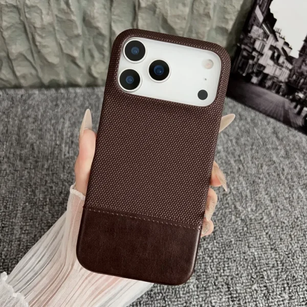 CD Frosted Splicing Leather Woven Pattern Phone Case For iPhone 17 Air 16 15 14 13  Bumper Full Frame Protect Cover - Image 11