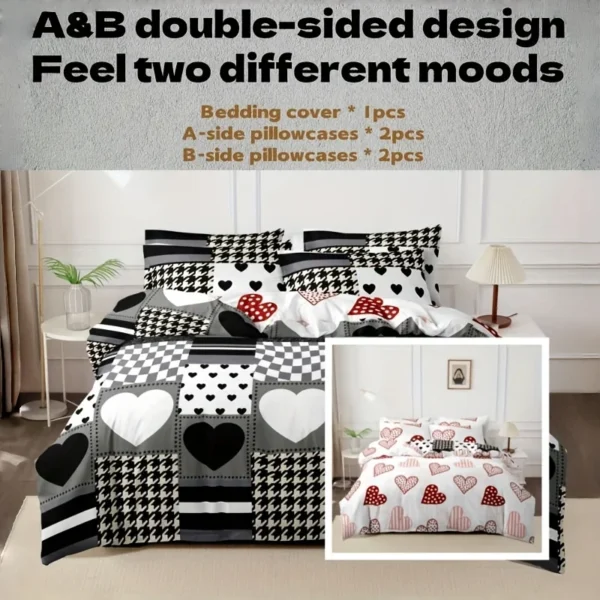 5pcs ultra-fine fiber printed bedding set, skin friendly, breathable, love flower themed home duvet cover pillowcase 5-piece set - Image 2
