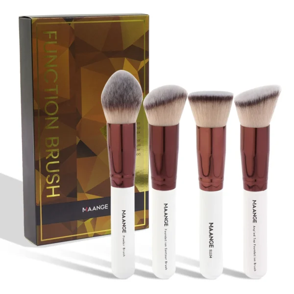 Makeup Brushes Kit 4pcs with Case Foundation Concealer Powder Makeup Brush Soft Fluffy Bristles Big Cosmetic Brushes Set Beauty