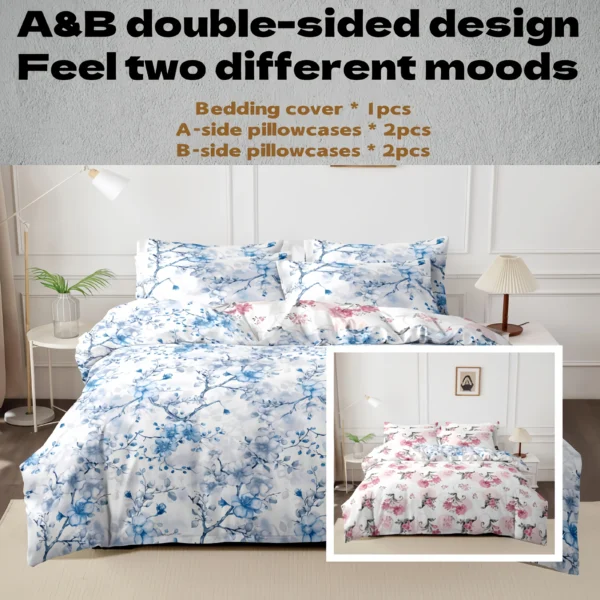 5pcs ultra-fine fiber printed bedding set, skin friendly, breathable, love flower themed home duvet cover pillowcase 5-piece set