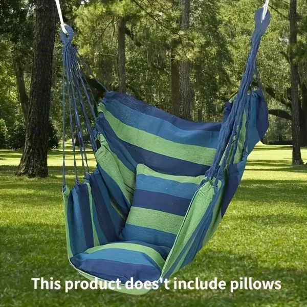 1pc Outdoor Hammock Chair, Canvas Leisure Swing Hanging Chair, Without Pillow And Cushion, Garden Leisure Furniture Hammocks - Image 8