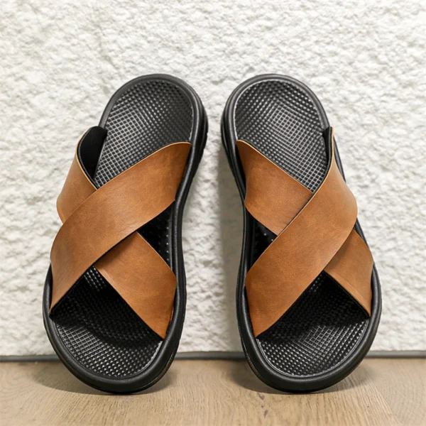 2025 New Men's Slippers Genuine Leather Sandals for Men Casual Non-Slip Beach Shoes Fashion Soft Soled Flip Flops Men Flat Shoes - Image 7