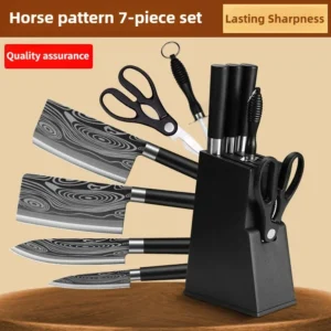 Laser Damascus Pattern Utility Kitchen Knives Scissors Sharpening Rod Set Stainless Steel Sharp Slicing Chef knife Cooking Tool