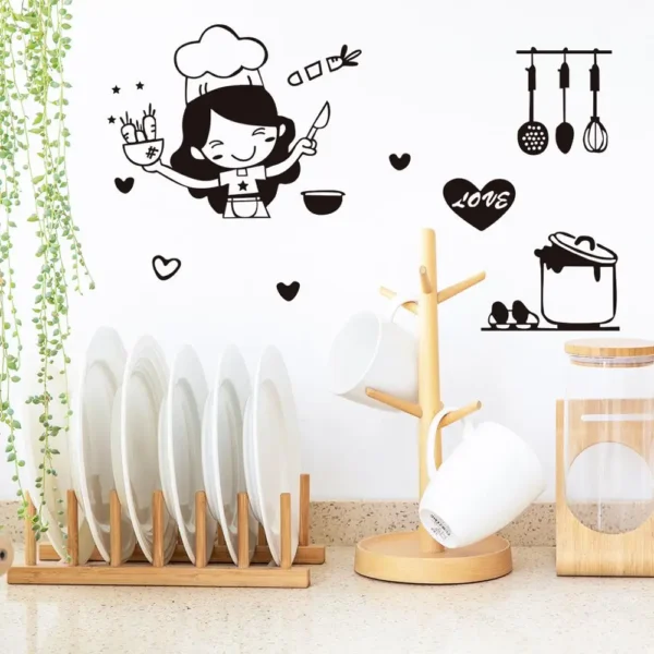 Happy Girl Chef Loves Cooking Wall Sticker Restaurant Bar Kitchen Dining Room Fridge Light Switch Decal DIY Art Home Decor - Image 5