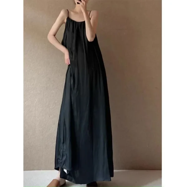 Extended Length Sliver Gown Maxi Dress Summer New Style Travel Photography Pleated Elegant Vest Dress Shoulder Baring Gown - Image 5