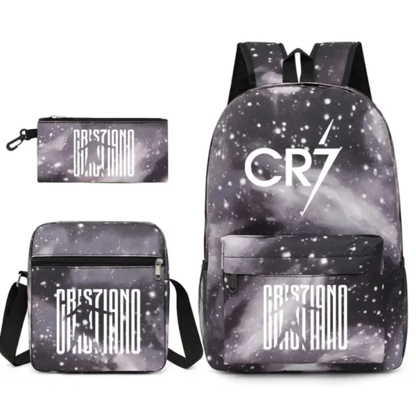 Fashionable CR7 Teenage Children's School Bag Set 3 Pieces Backpack Geometric Pattern Arc Shoulder Strap Versatile Backpack - Image 16