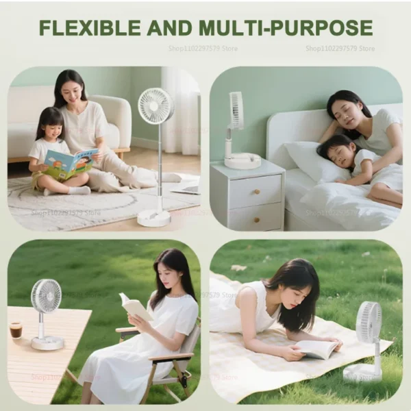 2025 Portable Folding Telescopic USB Desktop Fan for Home Outdoor Camping Rechargeable Multifunctional Floor Standing Fan - Image 6
