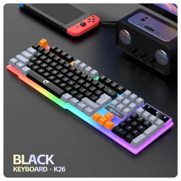 Single keyboard and keyboard mouse RAIKU T26 Three tone Luminous Keyboard Mouse Wired Mechanical Touch Gaming Mouse Keyboard Set - Image 6