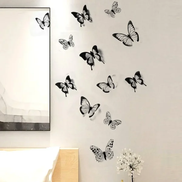 Black White 3D Butterfly Wall Stickers Wedding Decoration Bedroom Living Room Home Decor Butterflies Decals Decals - Image 4