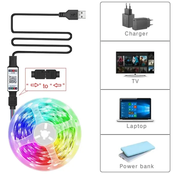 Led Lights for TV RGB Led Strip Light Bluetooth Control 5V USB Led Tape Flexible Ribbon for TV Backlight Room Decoration - Image 5