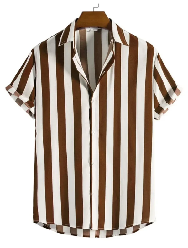 Striped Simple men's Shirt Casual Loose Lapel Cardigan Top Large Size men's short-sleeved Shirt high-end Comfortable And Simple - Image 5