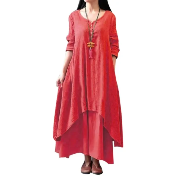 Female Oversize Long Dresses for Women 2024 Oversized Women Solid Color Long Sleeve Baggy Loose Layered Maxi Dress - Image 7