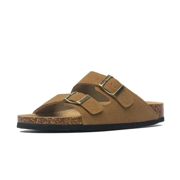 New Summer Men's Cork Slippers Suede Leather Mule Clogs Slippers Man Soft Cork Two Buckle Beach Slides Footwear For Men - Image 11