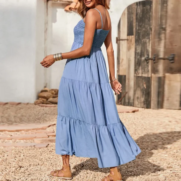 Women Summer Maxi Dress Casual Boho Sleeveless Strap Smocked Tiered  Dresses Long Beach Formal Holiday Party Dresses For Women - Image 3