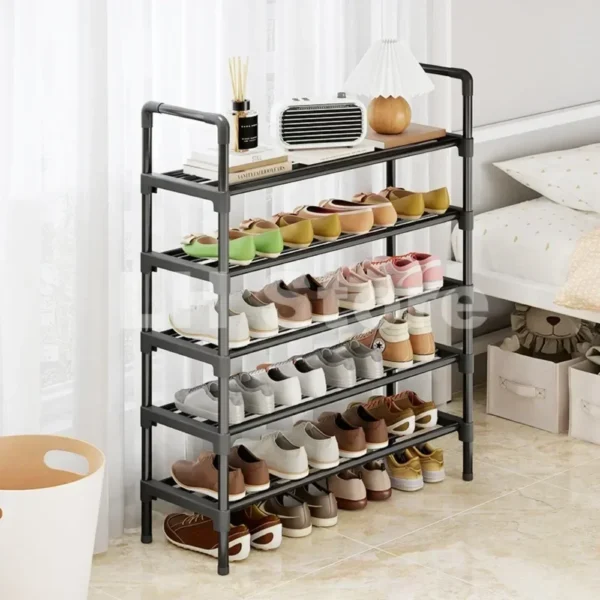 8 Tier Household Metal Shoe Rack Furniture Elevated Shoe-Shelf Multi-Functional Black Storage Racks Space Saving For Living Room - Image 2