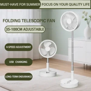 2025 Portable Folding Telescopic USB Desktop Fan for Home Outdoor Camping Rechargeable Multifunctional Floor Standing Fan