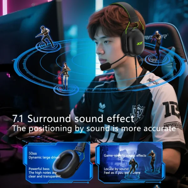 2025 Acer OHW200 Headphones 7.1 Surround Sound Wired USB Gaming Headset with Mic Noise Cancelling- Gamer for PC, Laptop - Image 5
