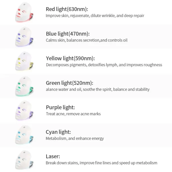 7 Colors Facial LED Mask Rechargeable PDT Photon Therapy Firming and Whitening Skin Beauty Face Machine PDT Treatment Light - Image 4