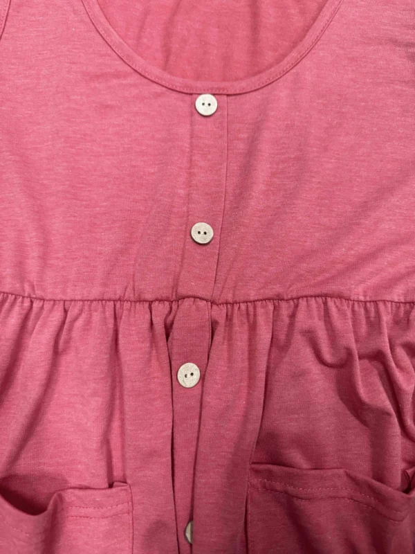 Plus-size summer tank dress with pockets and button details, slimming waist, solid color V-neck sleeveless knee-length skirt - Image 5