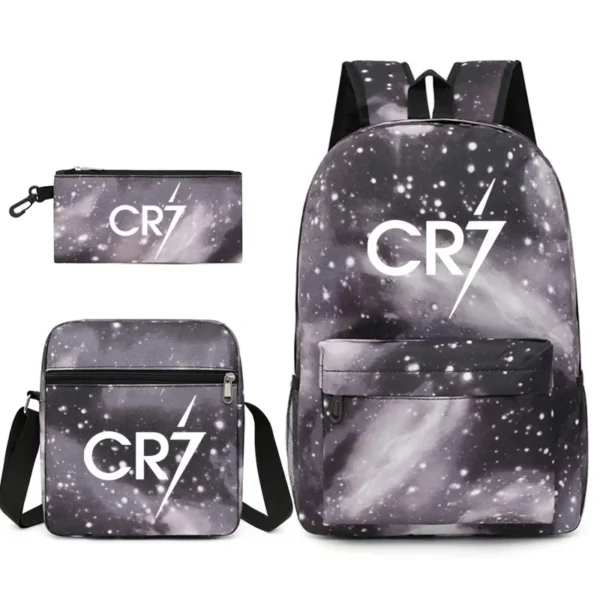 Fashionable CR7 Teenage Children's School Bag Set 3 Pieces Backpack Geometric Pattern Arc Shoulder Strap Versatile Backpack - Image 19