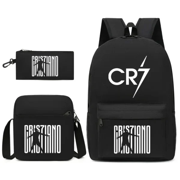 Fashionable CR7 Teenage Children's School Bag Set 3 Pieces Backpack Geometric Pattern Arc Shoulder Strap Versatile Backpack - Image 29