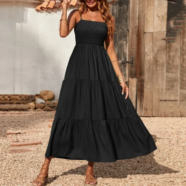 Women Summer Maxi Dress Casual Boho Sleeveless Strap Smocked Tiered  Dresses Long Beach Formal Holiday Party Dresses For Women - Image 8